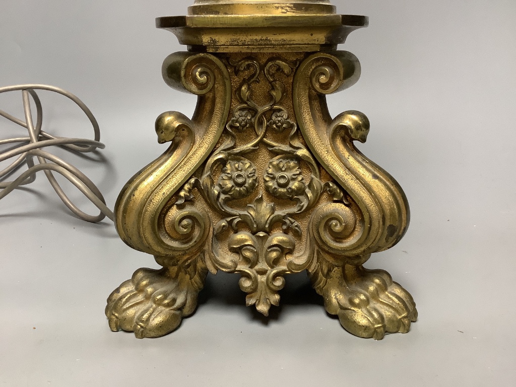 A 20th century gilt metal table lamp, height 65cm